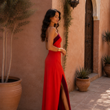 Long halter dress with opening