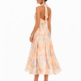 Aurora | Halter Neck Dress with Watercolor Print