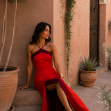 Long halter dress with opening
