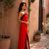 Long halter dress with opening