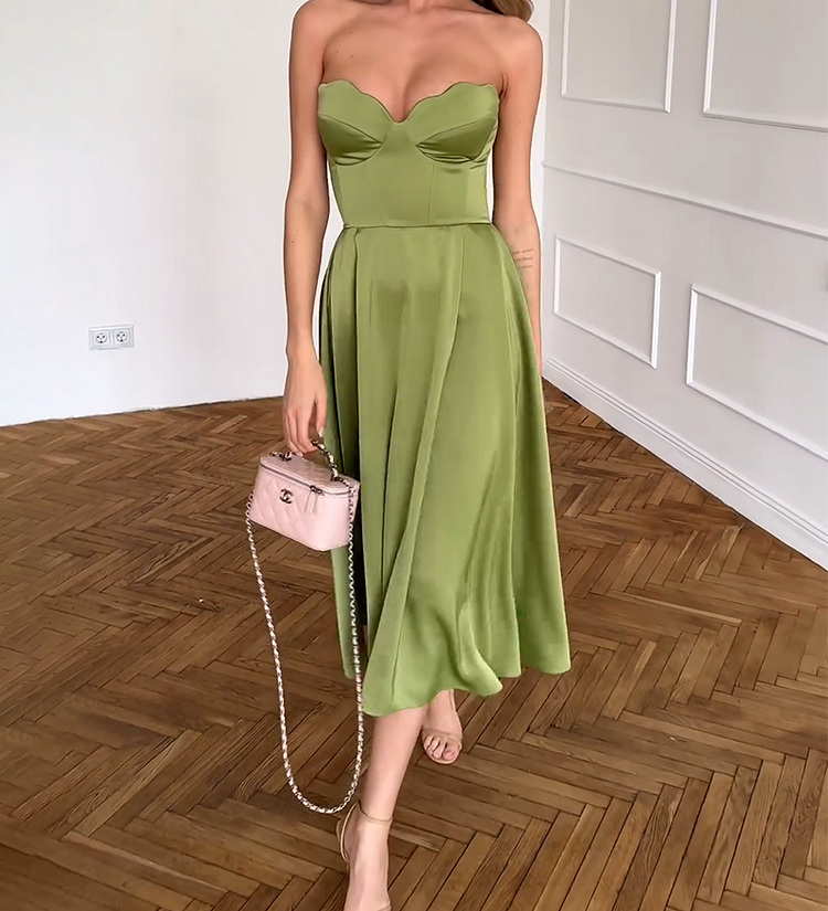 Liora | Elegant Strapless Midi Dress