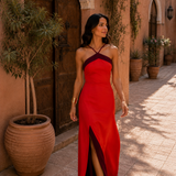 Long halter dress with opening