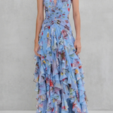 Belladina | Romantic Cascading Rose Long Dress with American Neckline