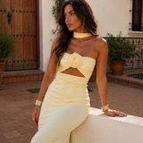 Maxi Halter Dress with Rose Corsage