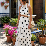 Dot Print Top and Long Skirt Set