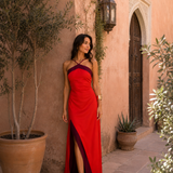 Long halter dress with opening