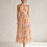 Halter Neck Dress with Watercolor Print