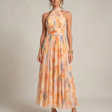 Halter Neck Dress with Watercolor Print