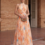 Halter Neck Dress with Watercolor Print