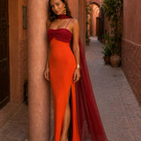 Bicolor draped long dress