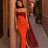 Bicolor draped long dress