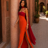 Bicolor draped long dress