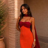 Bicolor draped long dress