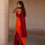 Bicolor draped long dress