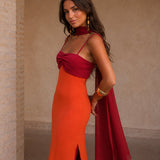 Bicolor draped long dress