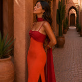 Bicolor draped long dress