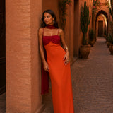 Bicolor draped long dress