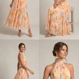 Halter Neck Dress with Watercolor Print