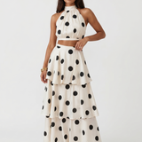 Dot Print Top and Long Skirt Set