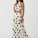 Dot Print Top and Long Skirt Set