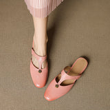 Roslyn Genuine Leather T-Strap Mules