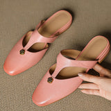 Roslyn Genuine Leather T-Strap Mules