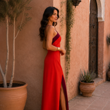 Long halter dress with opening