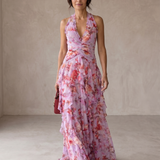 Belladina | Romantic Cascading Rose Long Dress with American Neckline