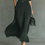 Celeste Pleated Lapel Belted Maxi Dress