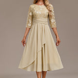 Bellamy Floral Embroidered 3/4 Sleeve Round Neck Dress