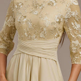 Bellamy Floral Embroidered 3/4 Sleeve Round Neck Dress