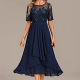 Adeline Navy Lace Round Neck Short Sleeve Dress