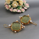 Galena Vintage Green Pearl Drop Earrings