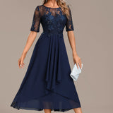 Adeline Navy Lace Round Neck Short Sleeve Dress