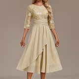 Bellamy Floral Embroidered 3/4 Sleeve Round Neck Dress