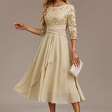 Bellamy Floral Embroidered 3/4 Sleeve Round Neck Dress