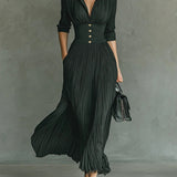 Celeste Pleated Lapel Belted Maxi Dress