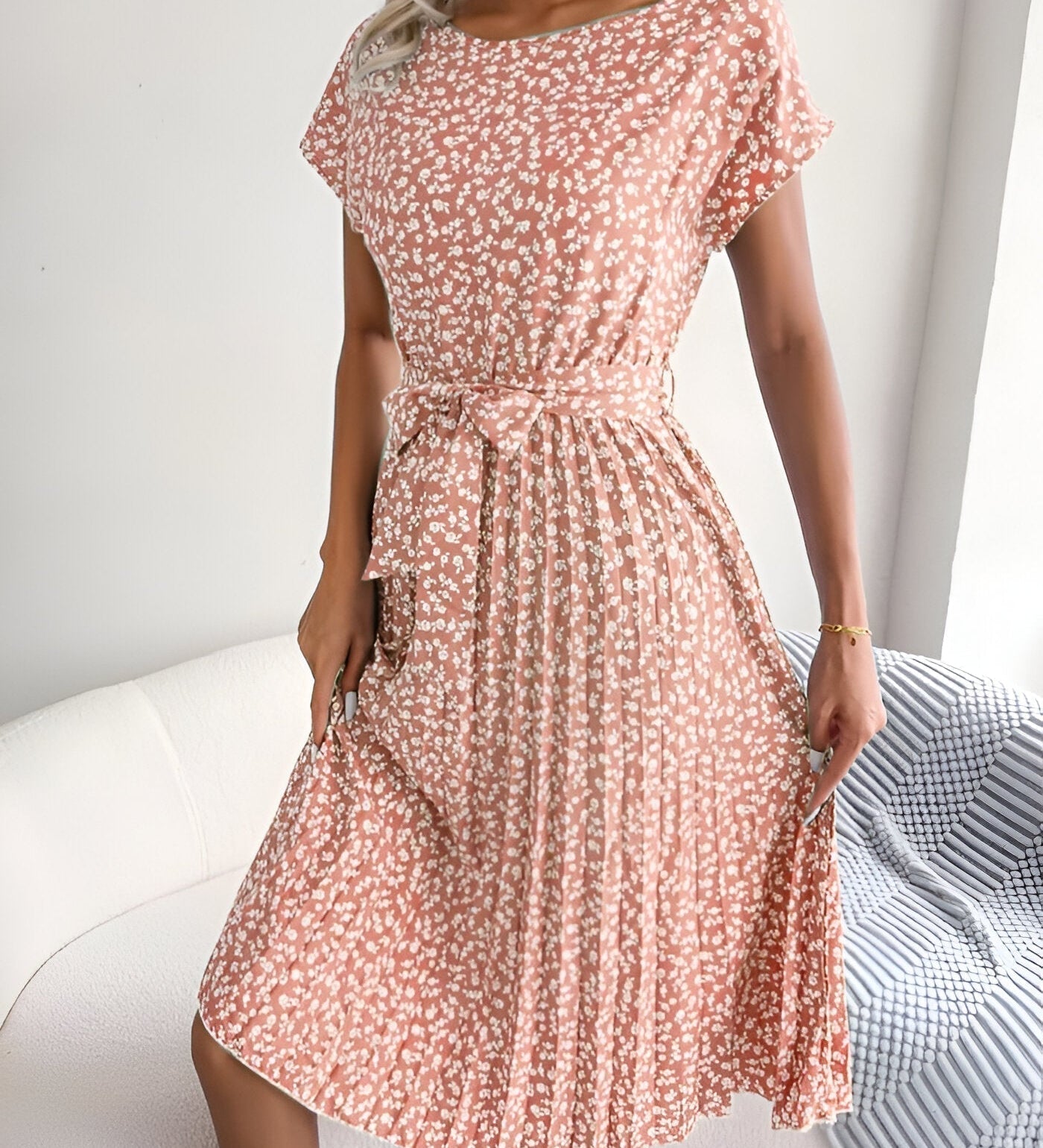 Roselyn Pleated Floral A-Line Dress