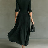 Celeste Pleated Lapel Belted Maxi Dress
