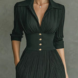 Celeste Pleated Lapel Belted Maxi Dress