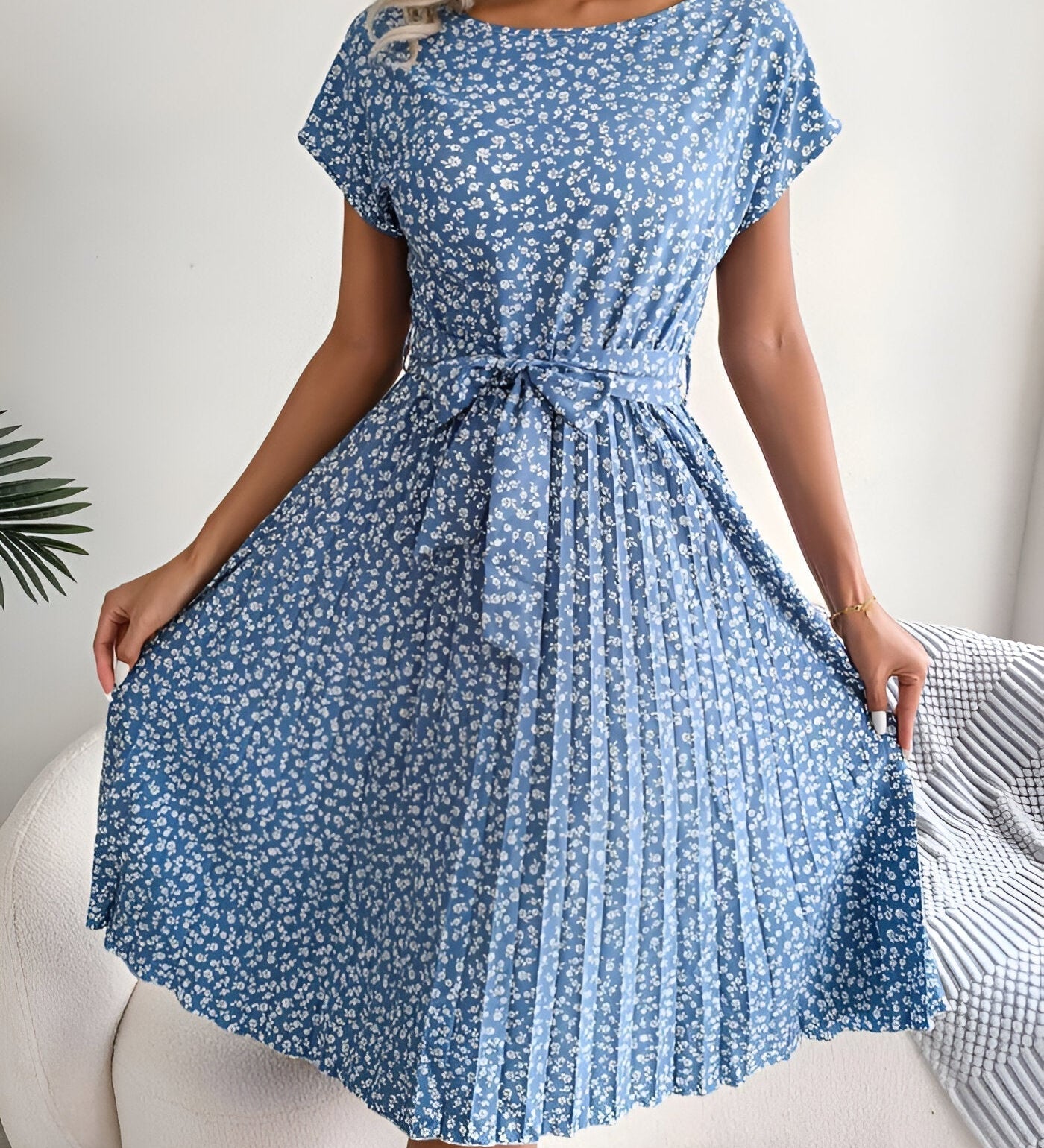 Roselyn Pleated Floral A-Line Dress