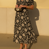 Valentina Off-Shoulder Midi Dress with Floral Print