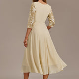 Bellamy Floral Embroidered 3/4 Sleeve Round Neck Dress