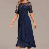 Adeline Navy Lace Round Neck Short Sleeve Dress