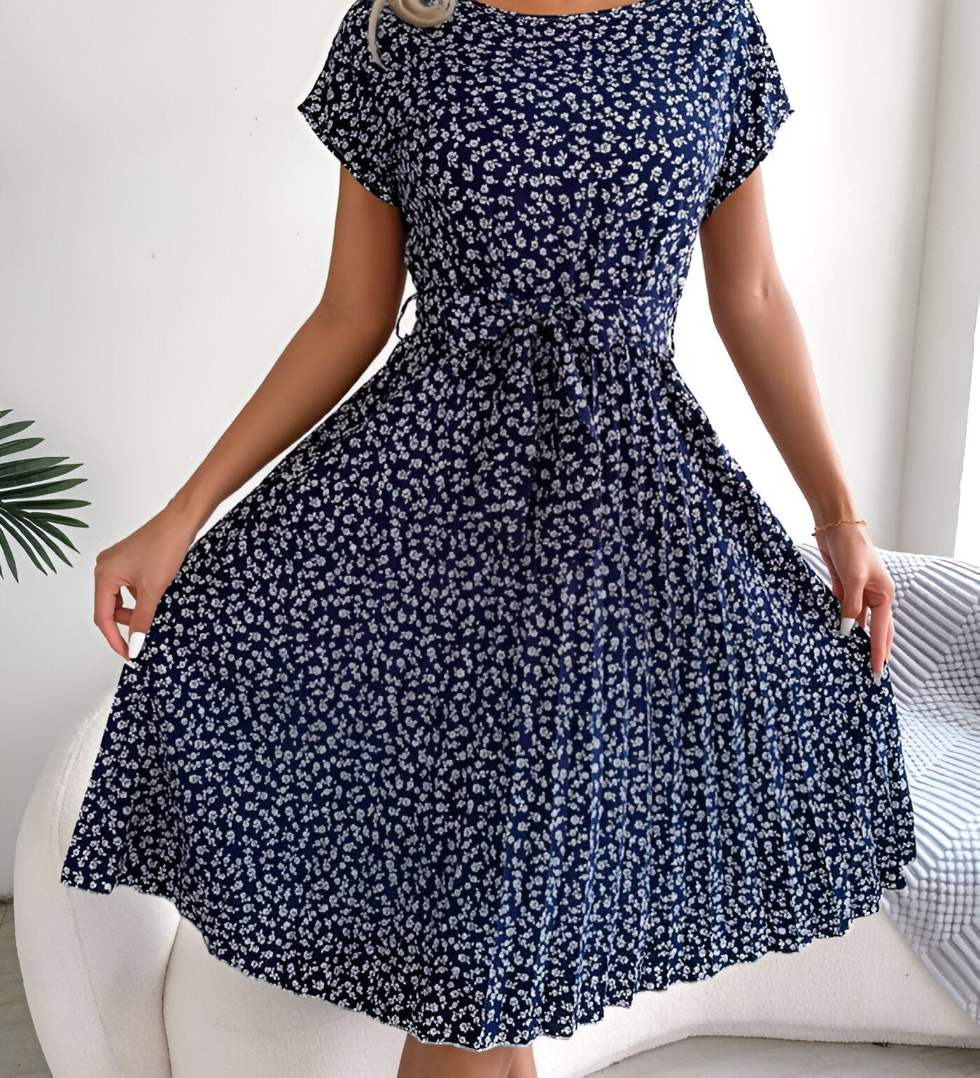 Roselyn Pleated Floral A-Line Dress