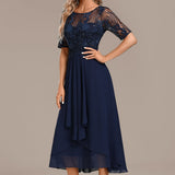 Adeline Navy Lace Round Neck Short Sleeve Dress